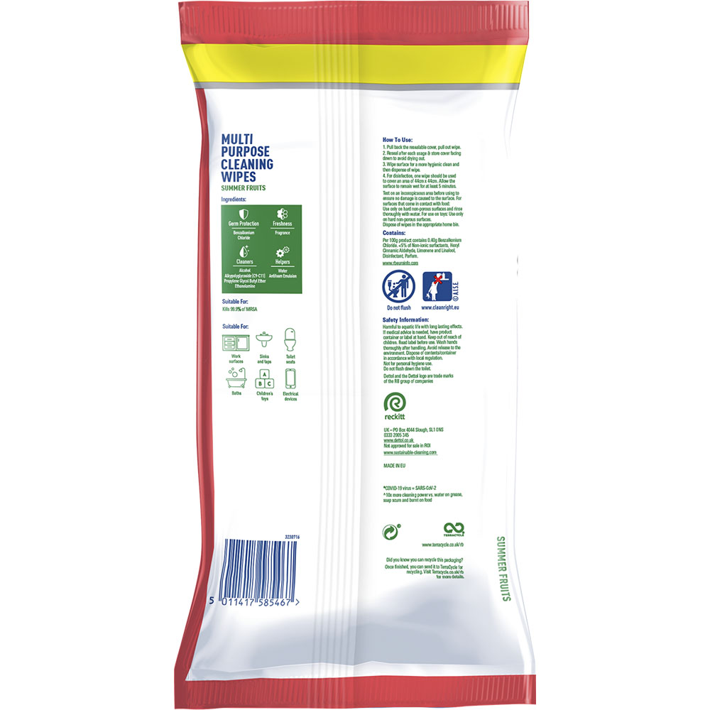 Dettol Summer Fruits Multipurpose Antibacterial Biodegradable Cleaning Wipes 105 Pack Image 2
