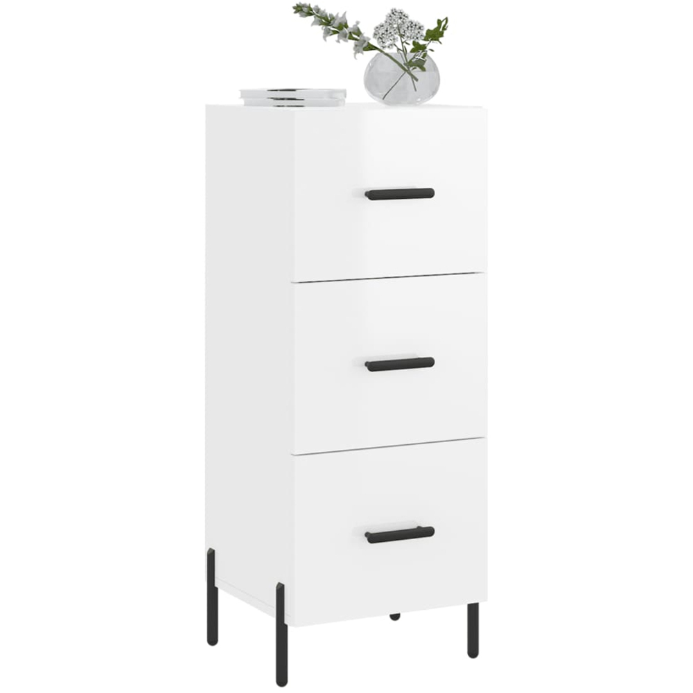 vidaXL 3 Drawer High Gloss White Sideboard Image 3