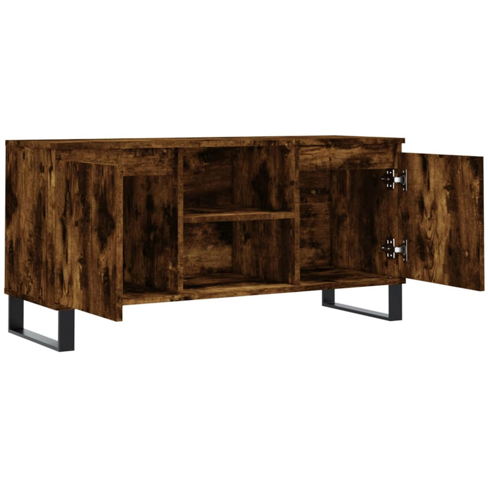 vidaXL 2 Door 2 Open Shelf Smoked Oak TV Cabinet with Iron Legs Image 6
