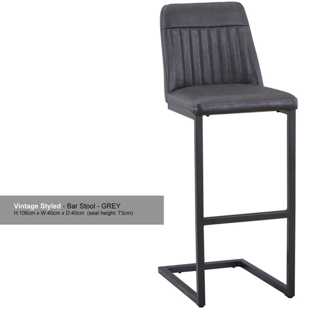 Baumhaus Grey Leather Vintage Bar Stool Set of 2 Image 2