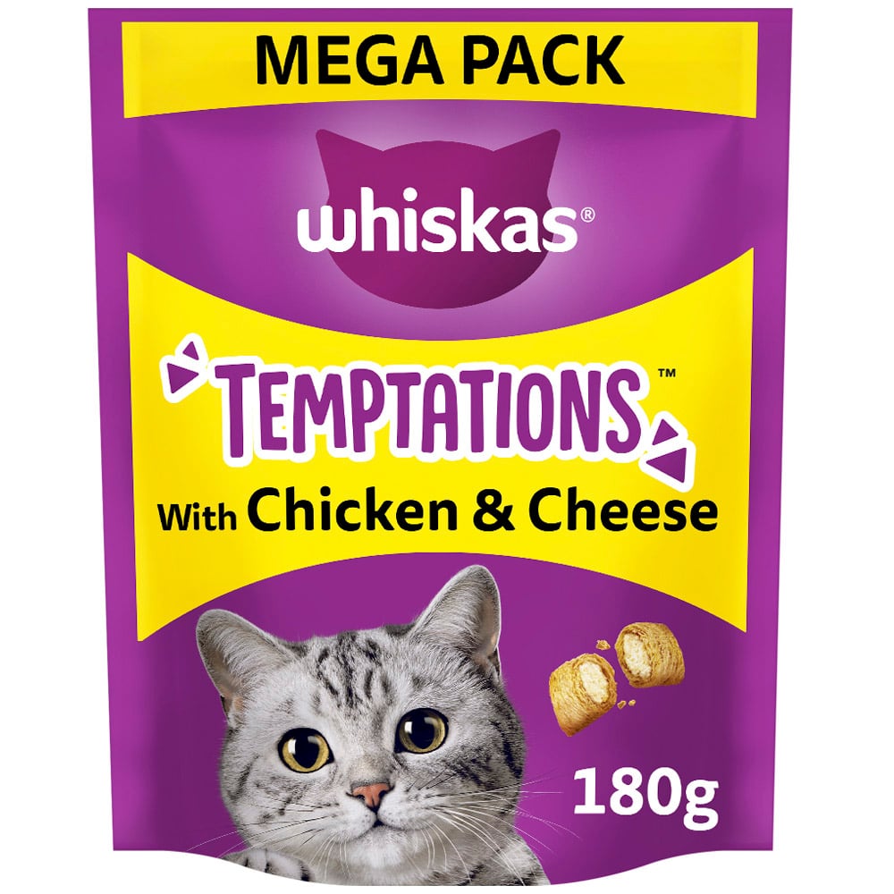 Whiskas Temptations Cat Treat Biscuits with Chicken and Cheese Mega Pack Case of 4 x 180g Image 2