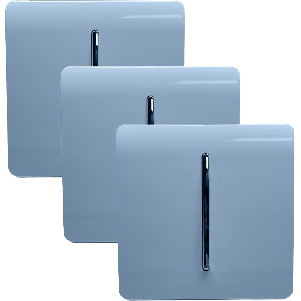 Trendi Switch 1 Gang 1 or 2 Way Sky Blue Rocker Light Switch 3 Pack Image 1