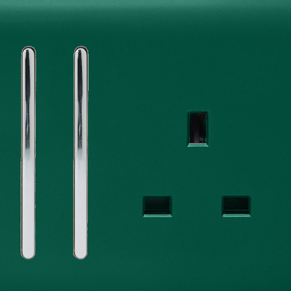Trendi Switch 2 Gang 13amp Dark Forest Green Long Switched Plug Socket 3 Pack Image 2