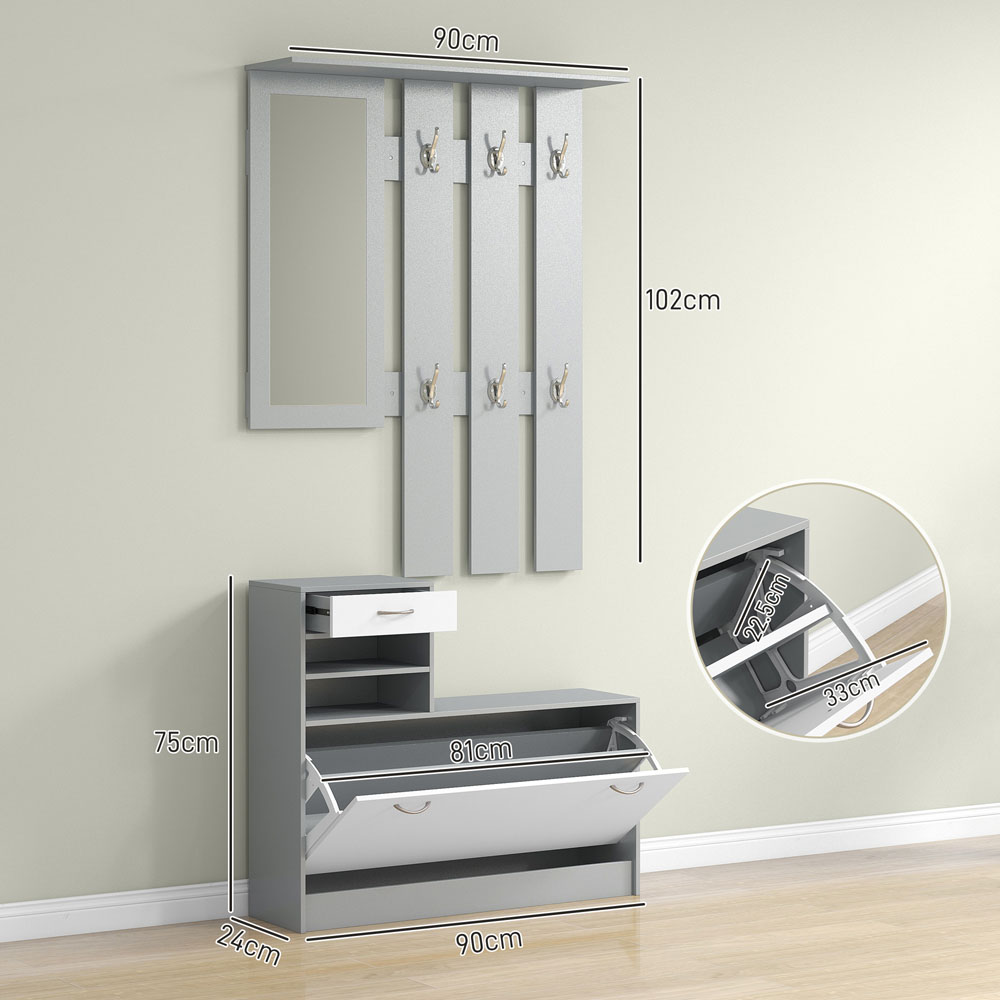 HOMCOM 2 Piece Grey Hallway Furniture Set with Mirror Image 9