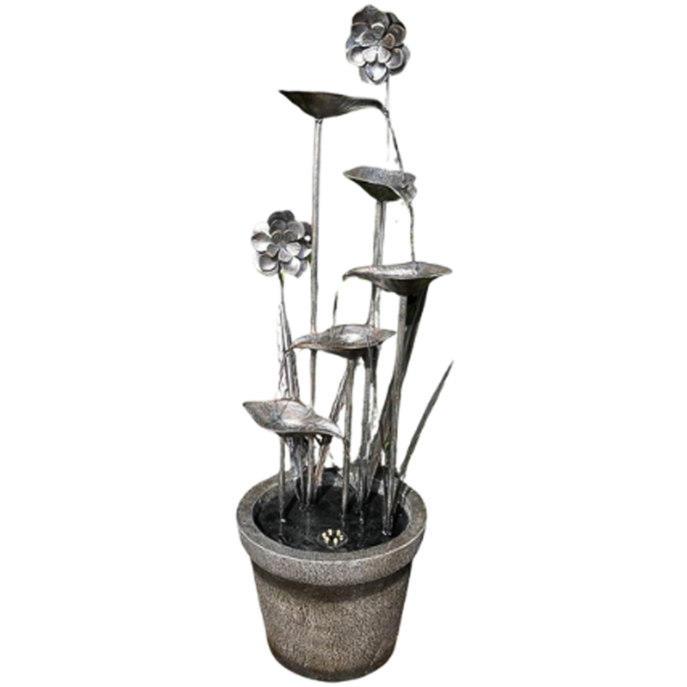 Tranquillity Zinc Flower and Pot LED Solar Water Feature Image 1