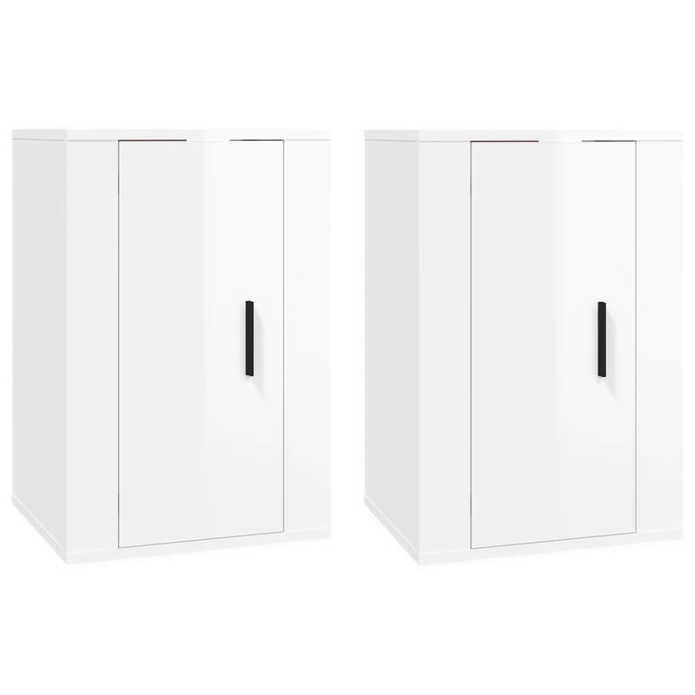 vidaXL Single Door High Gloss White Wall Mounted TV Cabinet Set of 2 Image 2