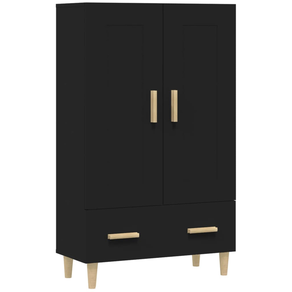 vidaXL 2 Door Single Drawer Black Highboard with Wooden Legs Image 2