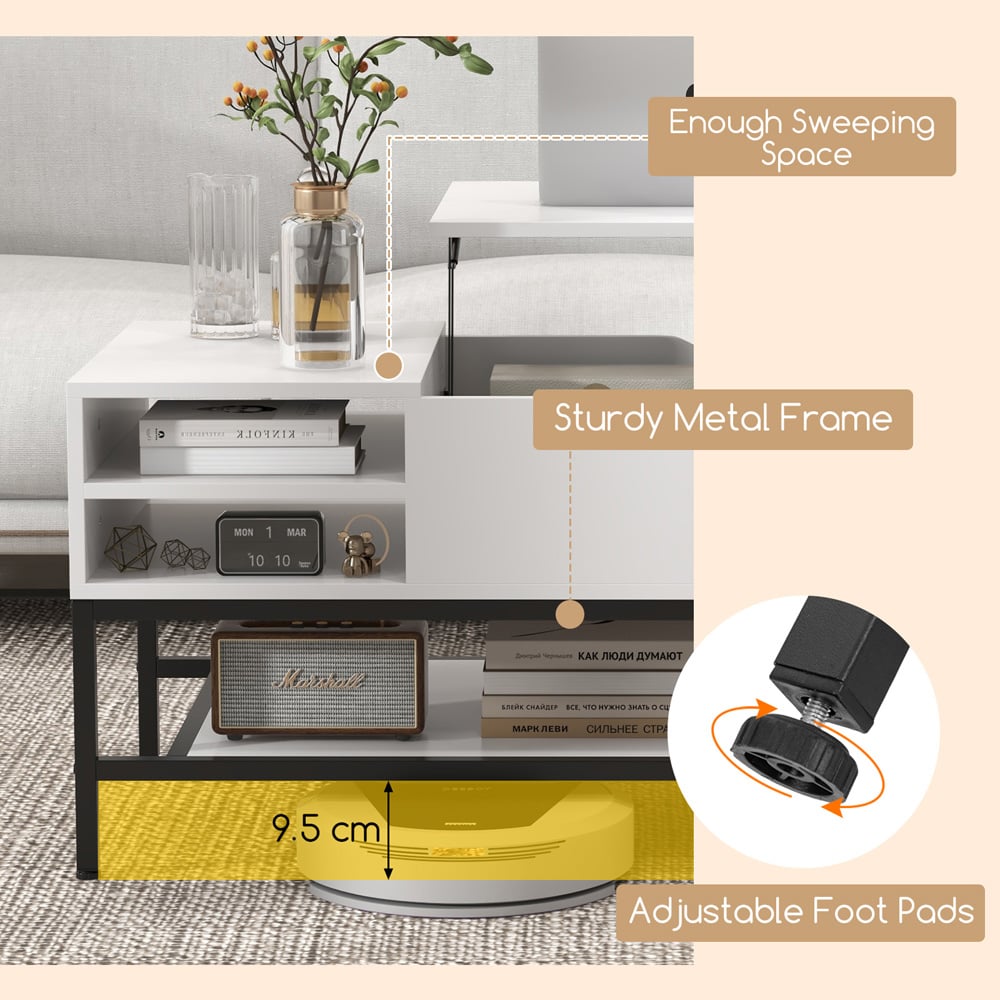 Costway 3 Shelf White Lift Up Top Coffee Table Image 8