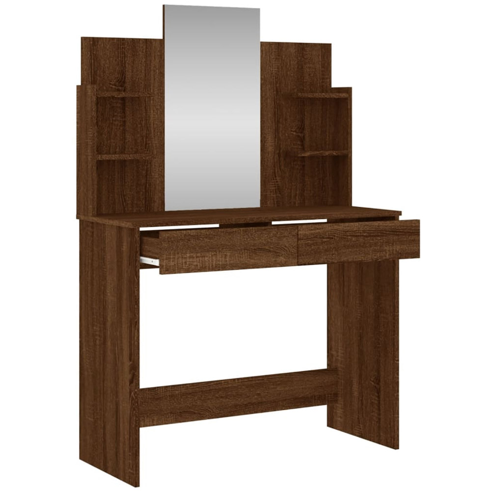 vidaXL 2 Drawer 4 Shelf Brown Oak Dressing Table with Mirror Image 5