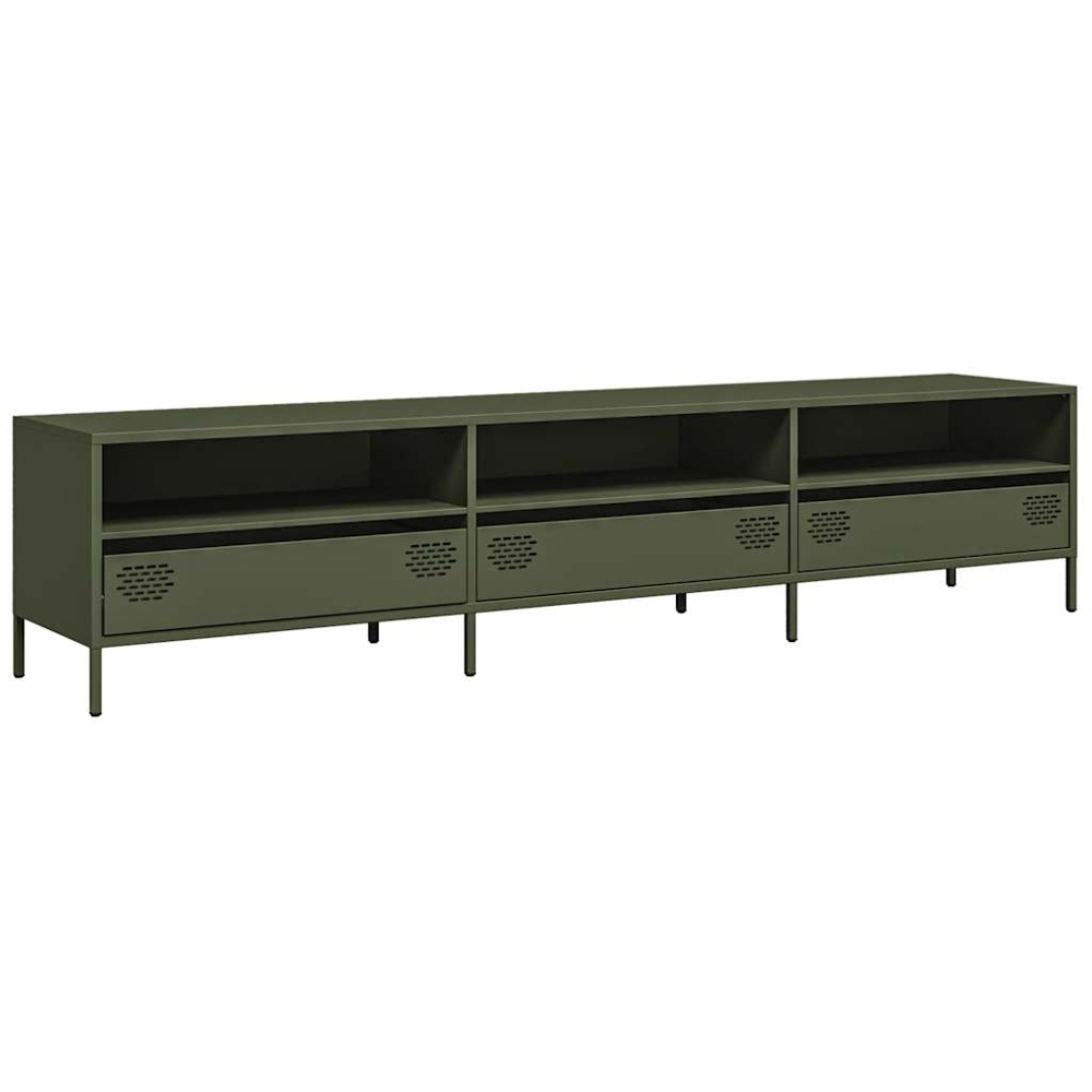 vidaXL 3 Drawer 3 Shelf Olive Green Cold-Rolled Steel TV Cabinet Image 2