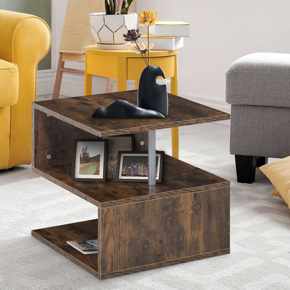 Portland 2 Tier Natural S Shape Storage Coffee End Table Image 6