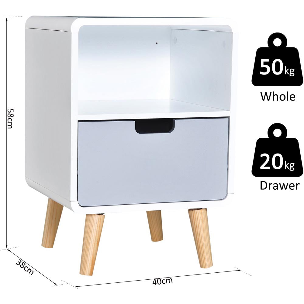 Portland Single Drawer White and Grey Wooden Bedside Table Image 7