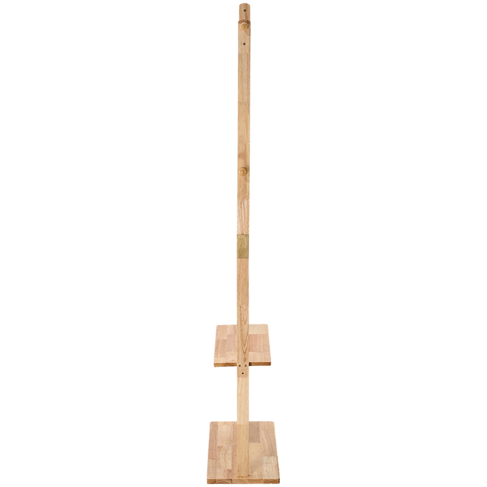 Living and Home Single Shelf Natural Freestanding Clothes Rack with 5 Hooks Image 3