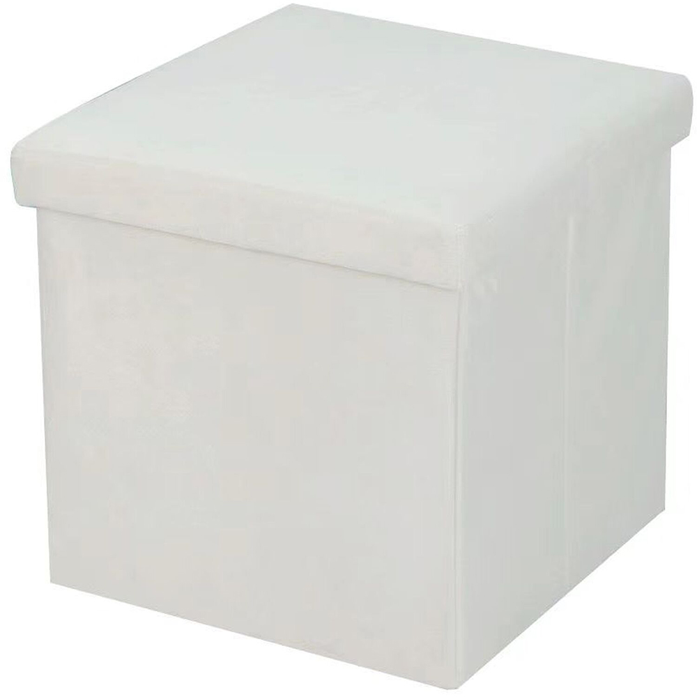 Cream Seville Crushed Velvet Cube Ottoman Storage Box Image 6