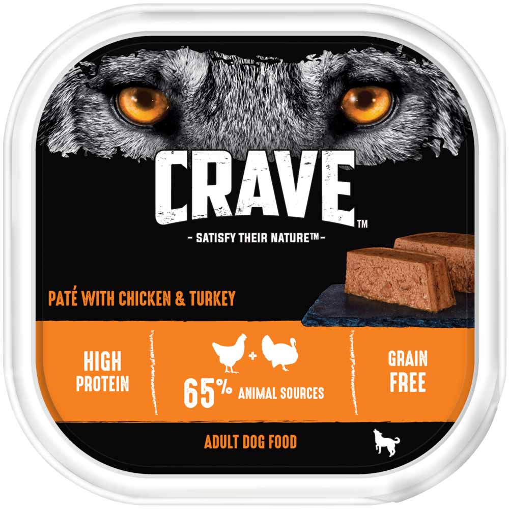 Crave Natural Complete Adult Dog Food Tray Pâté with Chicken & Turkey 300g Image 2