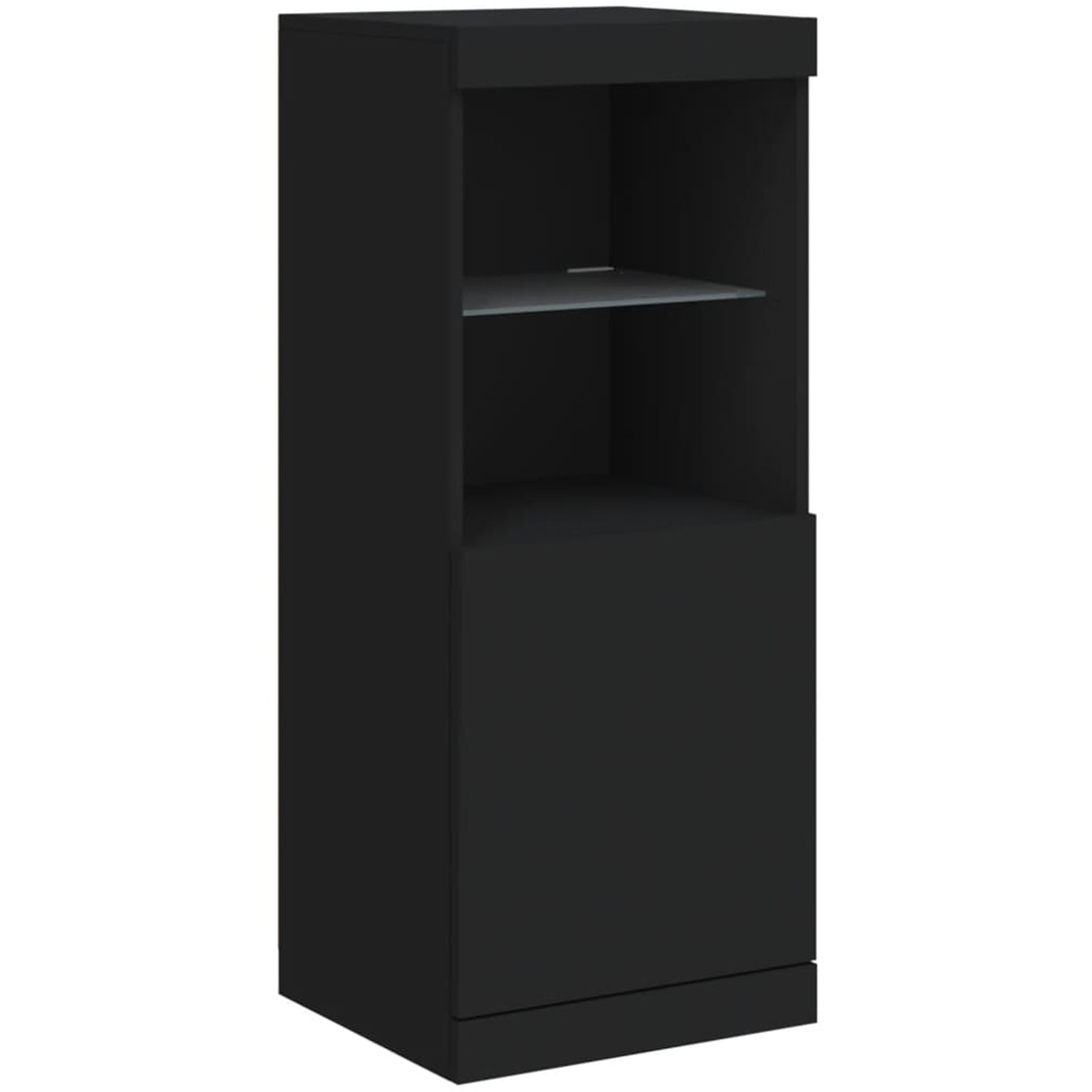 vidaXL Single Door 2 Shelf Black Wooden Sideboard with LED Lights Image 2