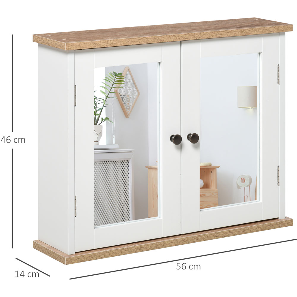 Kleankin White and Brown Wood Effect Storage Mirror Bathroom Cabinet Image 6