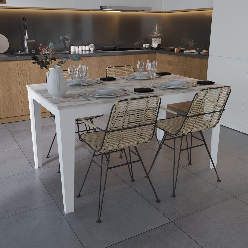 Decorotika Bud 4 Seater White Marble Effect Dining Set Image 5