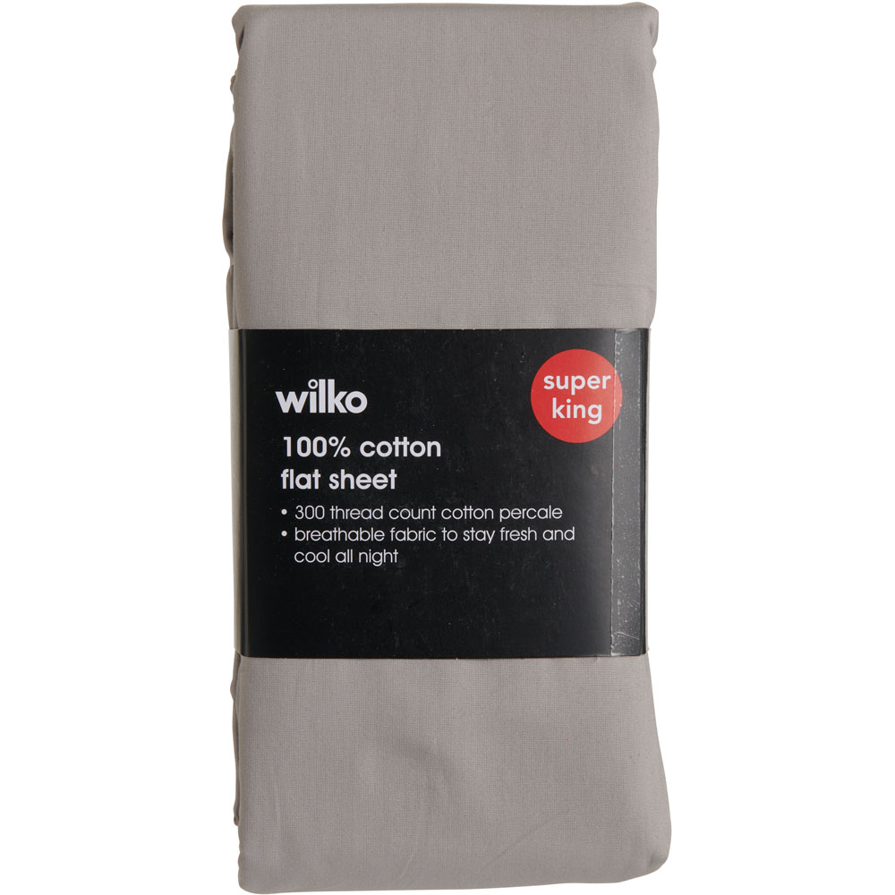 Wilko Best Silver 300 Thread Count Super King Percale Flat Sheet Image 2