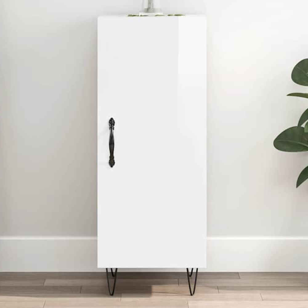 vidaXL Single Door High Gloss White Sideboard Image 1