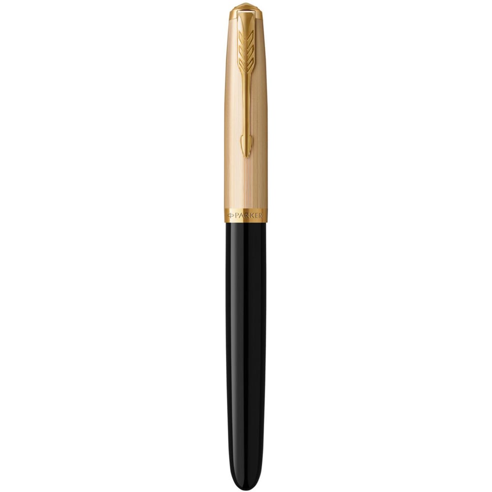 Parker 51 Delux Black 18K Gold Nib Black Ink Fountain Pen Gift Box Image 3