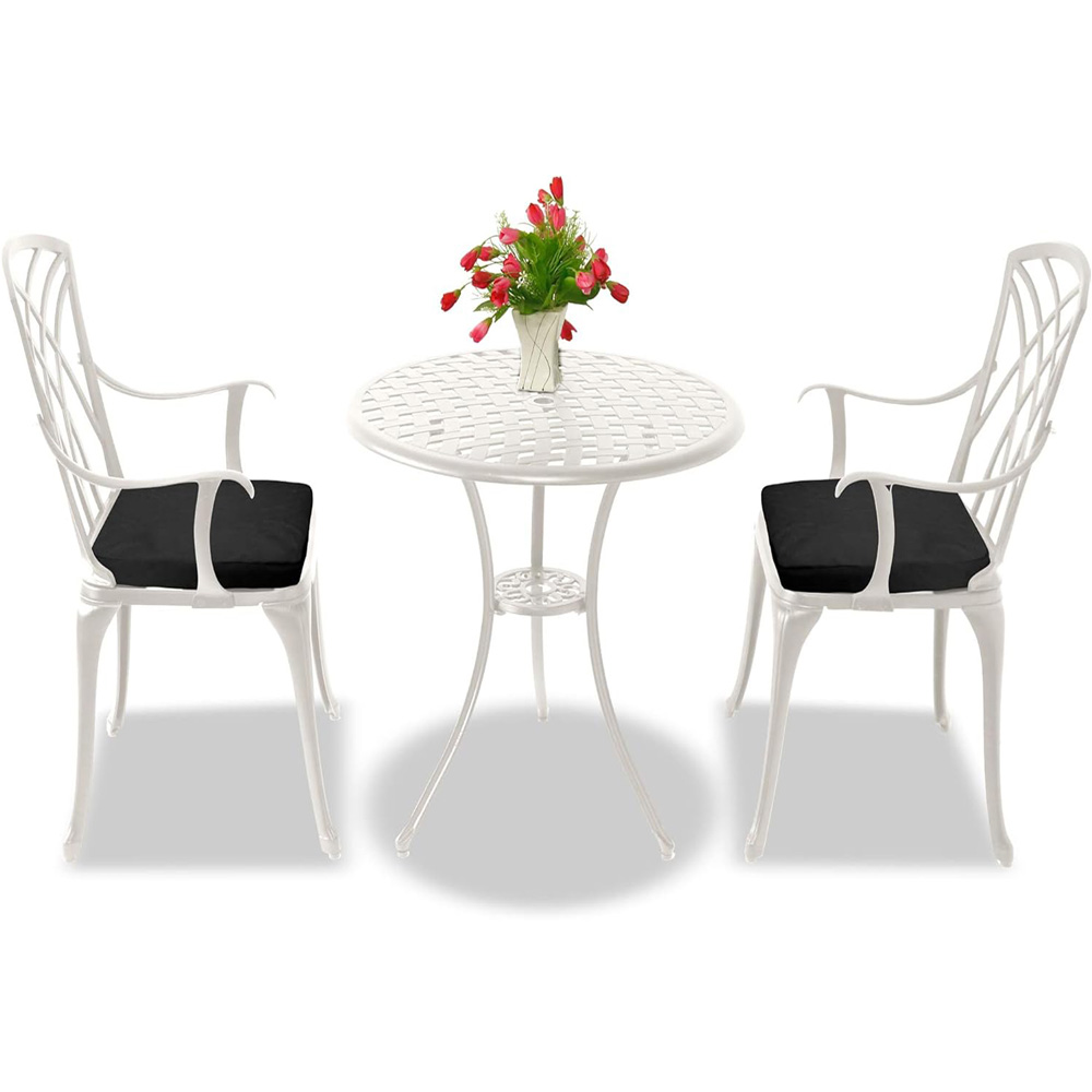 Centurion Oshowa 2 Seater White and Black Cast Aluminium Garden Bistro Set with Cushions Image 4
