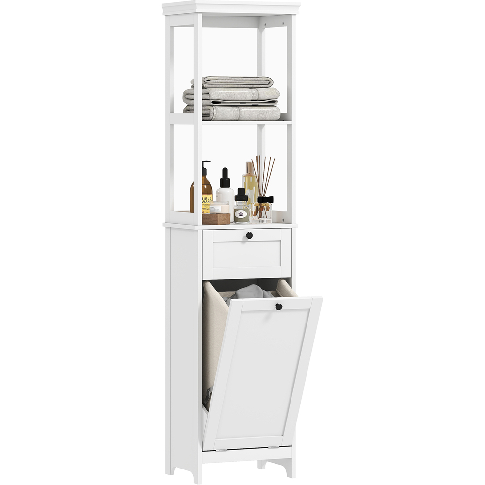 HOMCOM Single Drawer 2 Shelf White Slim Bathroom Storage Unit with Tilt Out Laundry Cabinet Image 2