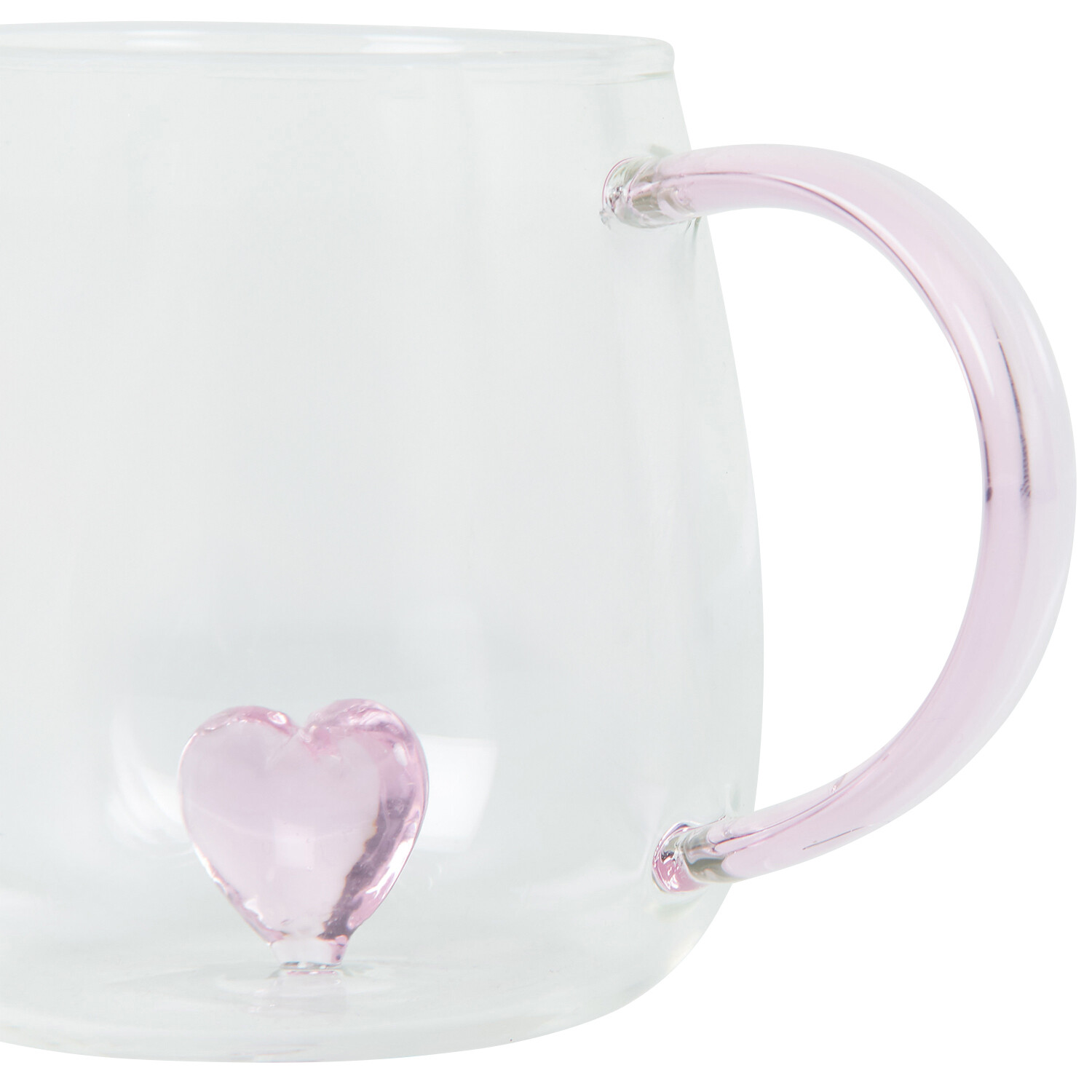 Glass Heart Inside Mug with Pink Handle 400ml - Clear and Pink Image 4