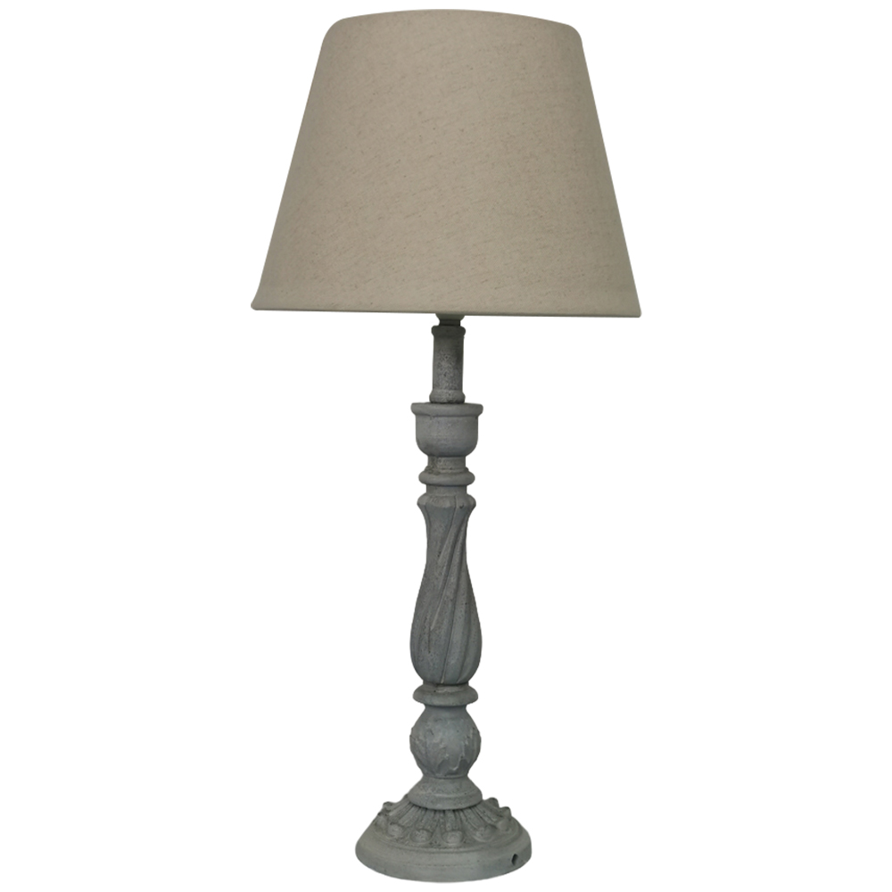 Acacia Home White Linen Shade Grey Table Lamp Image 1