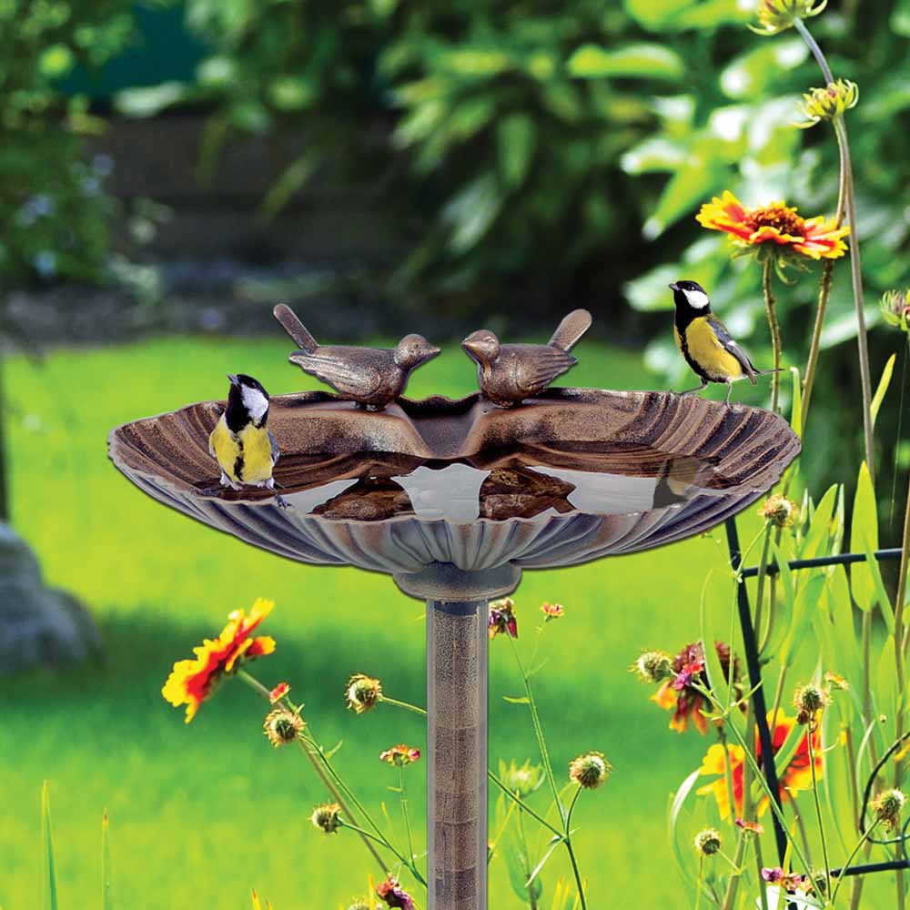 GardenKraft Clam Shell Design Bird Bath with Stone Image 3