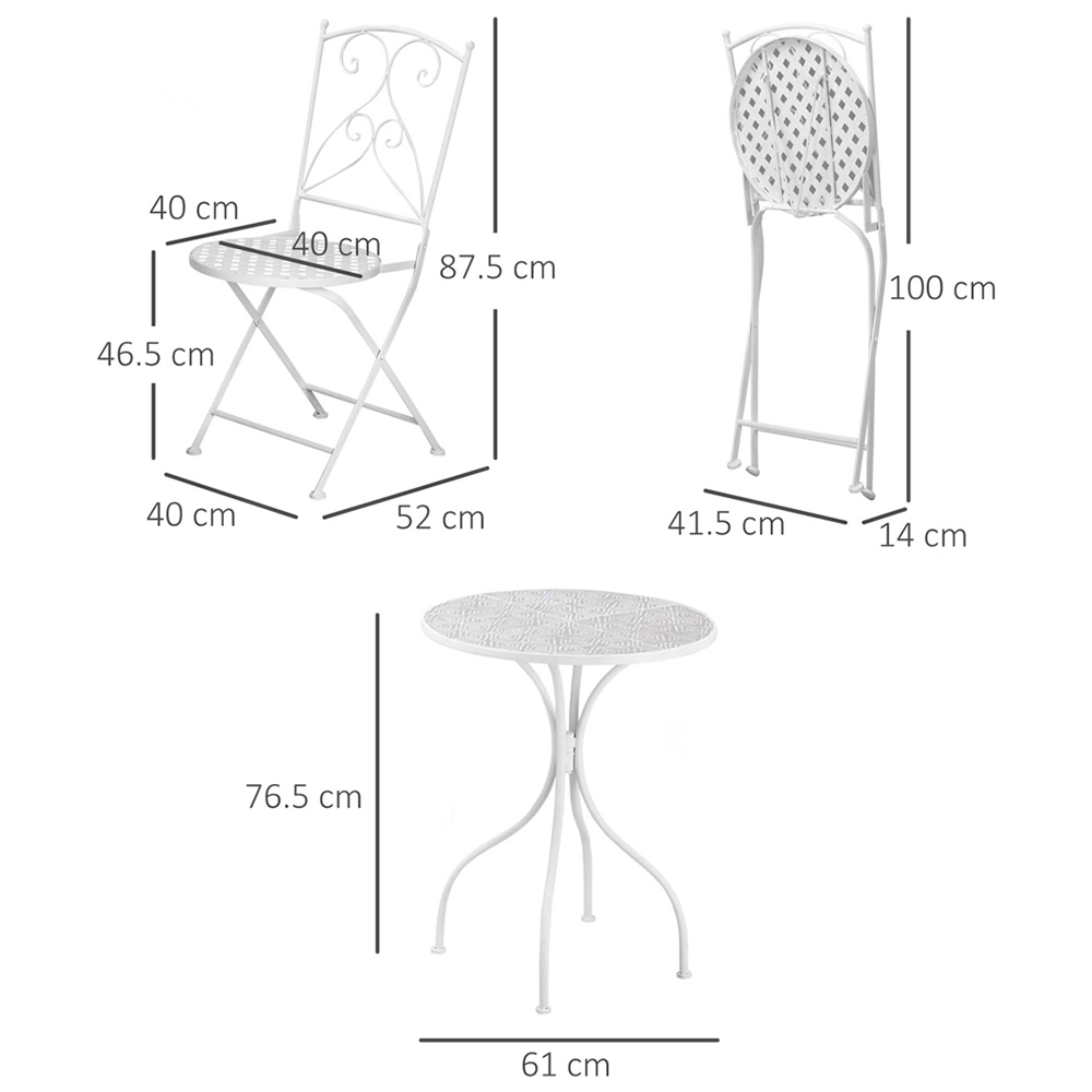 Outsunny 2 Seater Metal Foldable Bistro Set with Mosaic Tabletop Image 7
