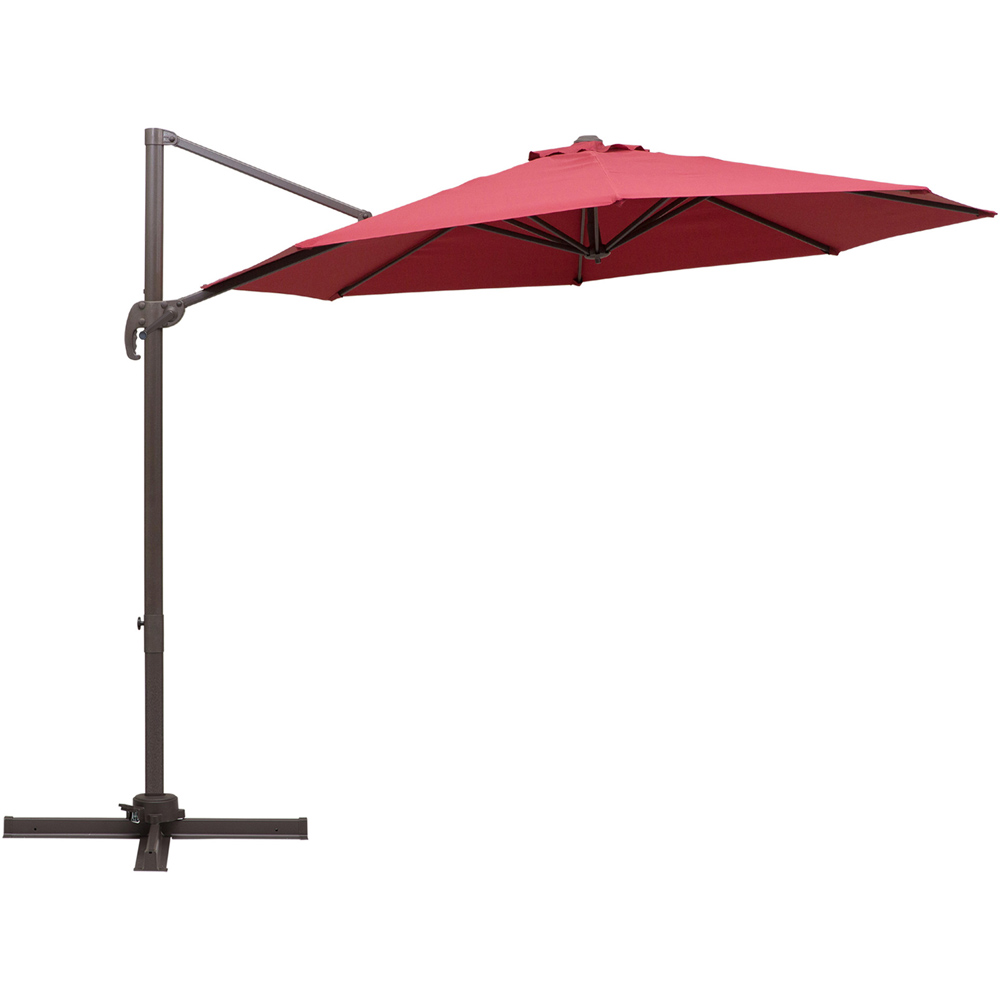 Outsunny Wine Red Cantilever Hanging Parasol with Cross Base 3m Image 1
