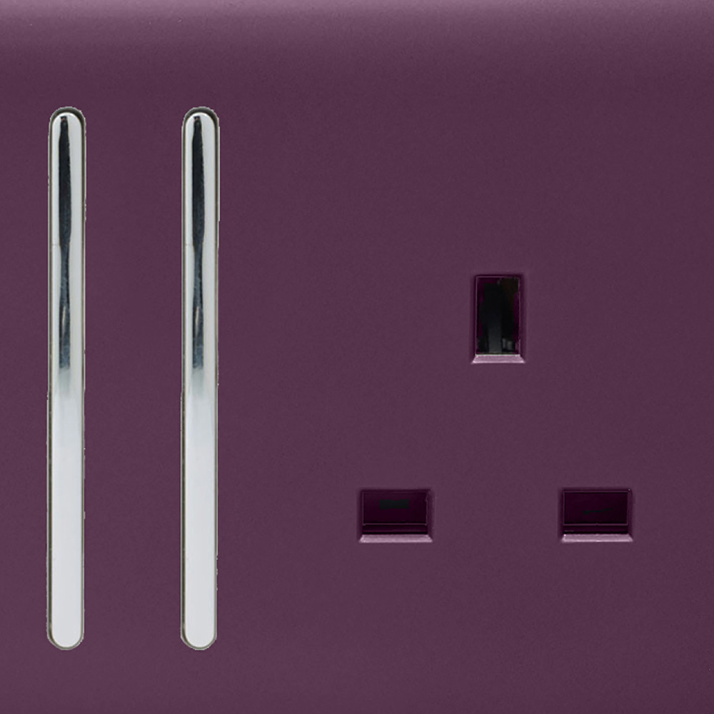 Trendi Switch 2 Gang 13amp Plum Purple Long Switched Plug Socket 3 Pack Image 2