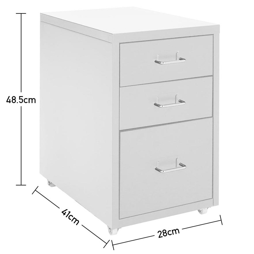 Living and Home White 3 Tier Vertical File Cabinet with Wheels Image 8