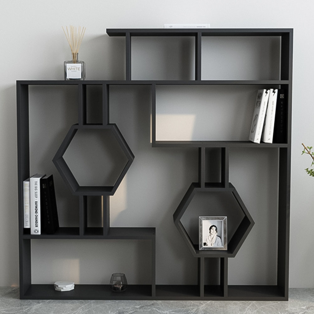 Decorotika Tamara 15 Shelf Black Geometric Bookcase Image 1
