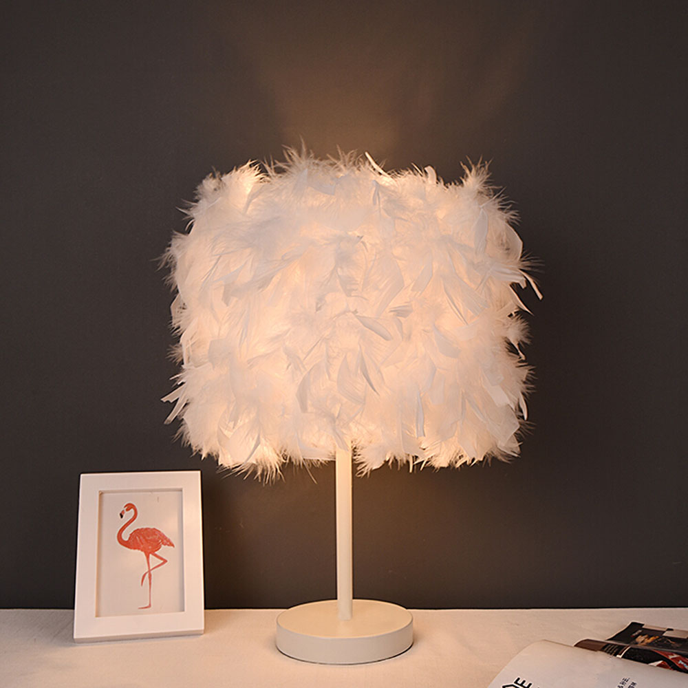 Living and Home LED Table Lamp with Feather Lampshade Image 4