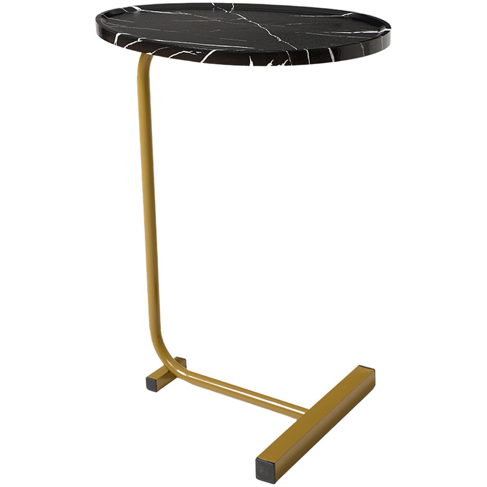 Living and Home Black and Gold Marble Effect C-Shape Side Table Image 3