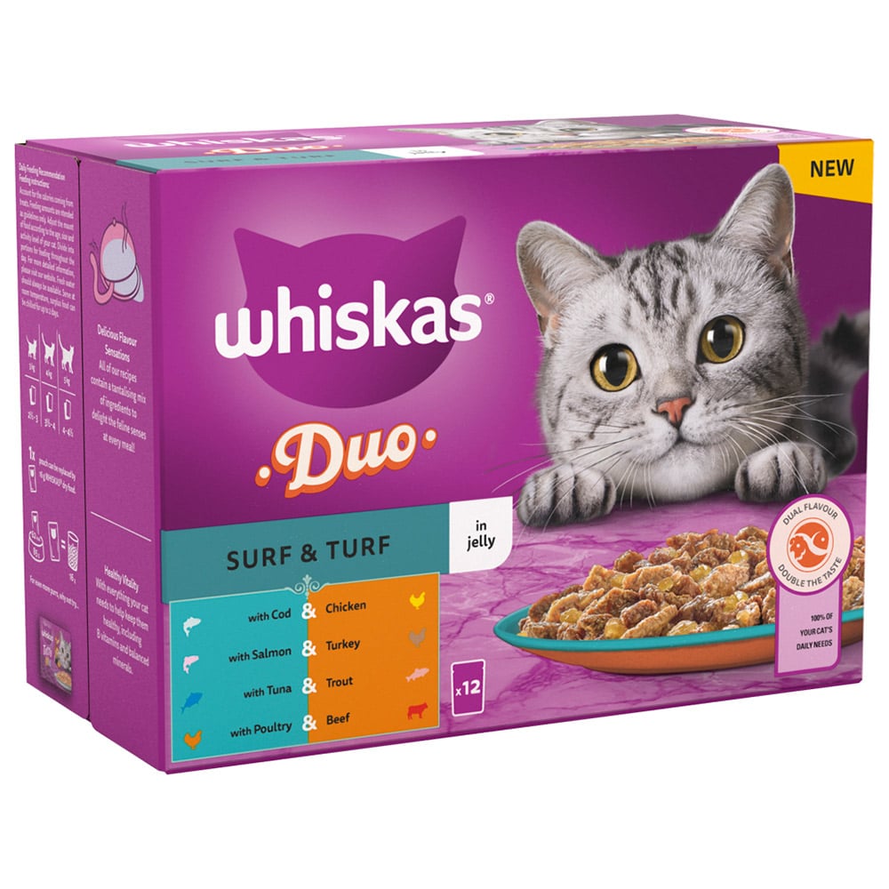 Whiskas Surf and Turf in Jelly Adult Cat Wet Food Pouches 85g Case of 4 x 12 Pack Image 3