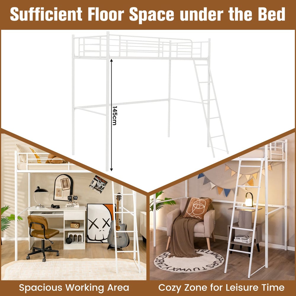 Costway Single White Metal High Sleeper with Ladder Image 8
