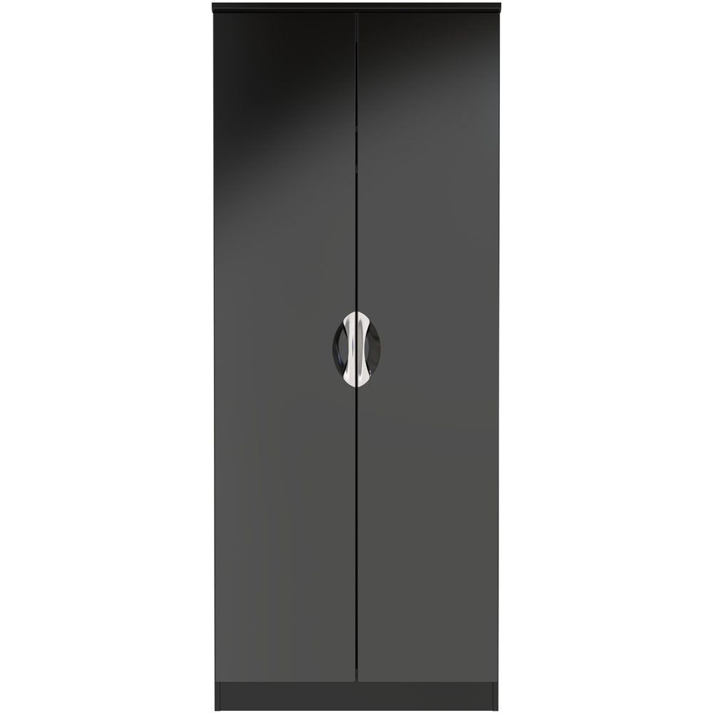 Crowndale Camden 2 Door Black Gloss and Black Wardrobe Ready Assembled Image 3