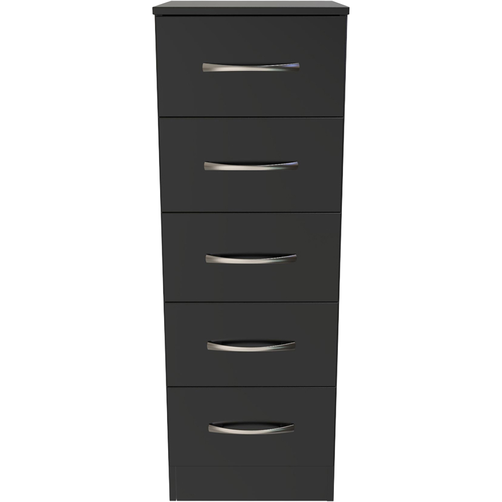 Crowndale Avon 5 Drawer Black Matt Tall Bedside Cabinet Ready Assembled Image 2