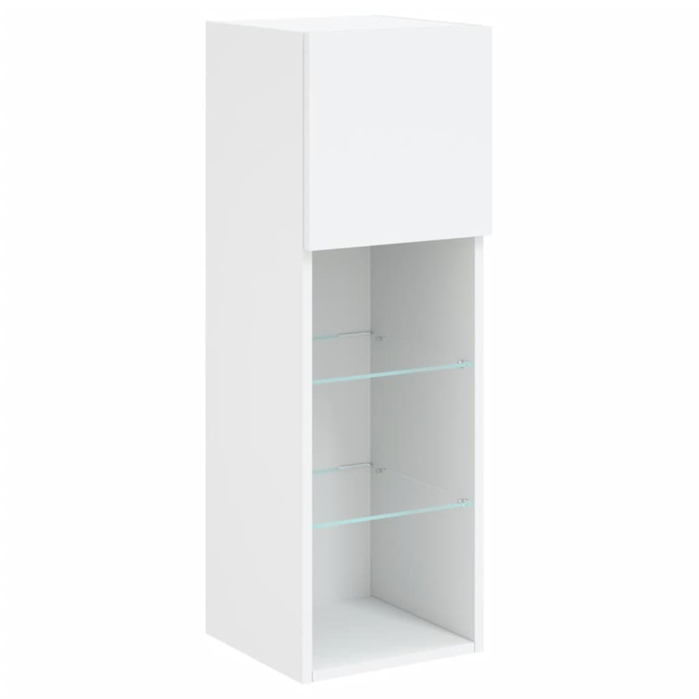 vidaXL Single Door 3 Shelf White TV Cabinet with LED Lights Set of 2 Image 3