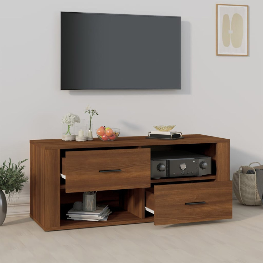 vidaXL 2 Drawer 2 Open Shelf Brown Oak TV Cabinet Image 3