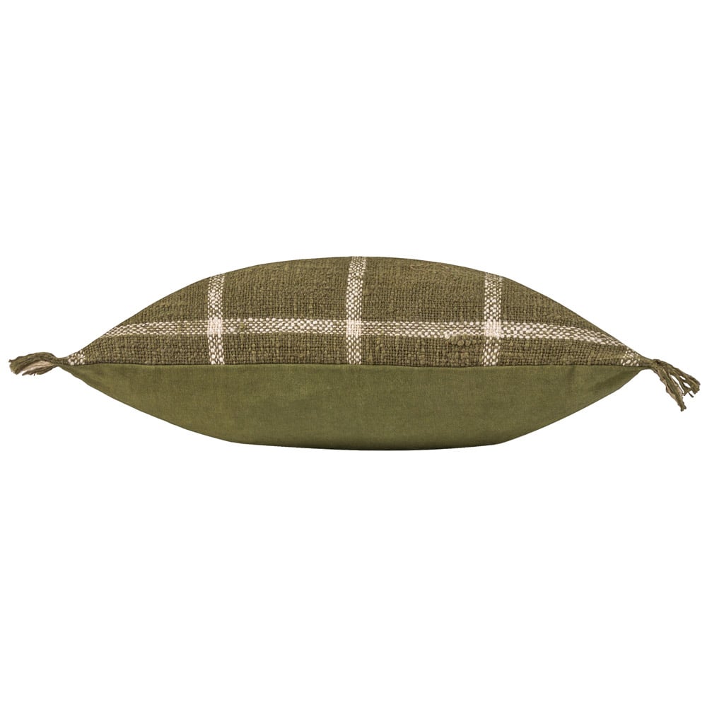 Yard Beni Moss and Natural Check Fringed Cushion Image 4