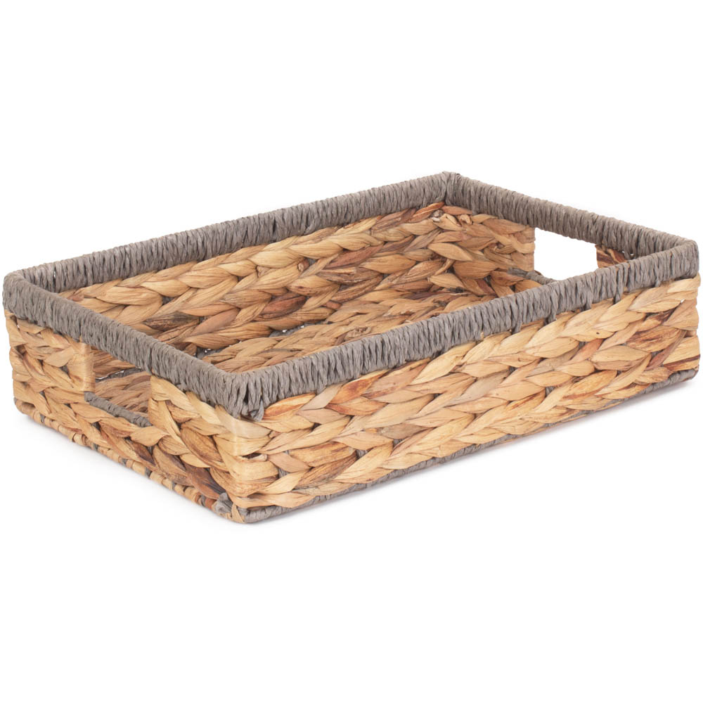 Red Hamper Medium Shallow Rectangular Water Hyacinth with Grey Rope Border Storage Basket Image 1
