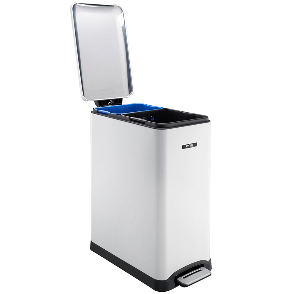 Cooks Professional Dual Recycle Slim Line Pedal Bin White 50L Image 4