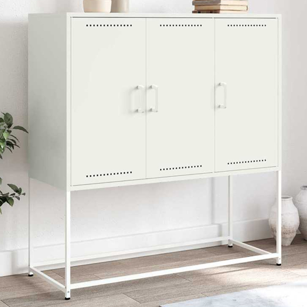 vidaXL 3 Door 6 Shelf White Steel Highboard Image