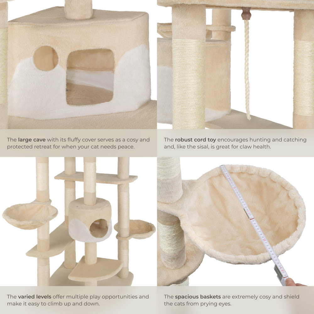 tectake Fippi Beige and White Cat Tree with Scratching Posts 204cm Image 5