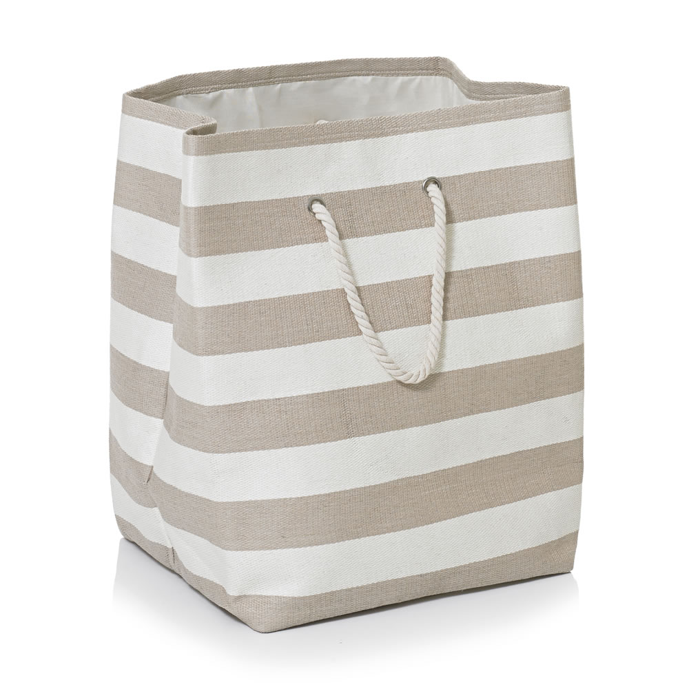 Wilko Stripe Laundry Bag Beige Image