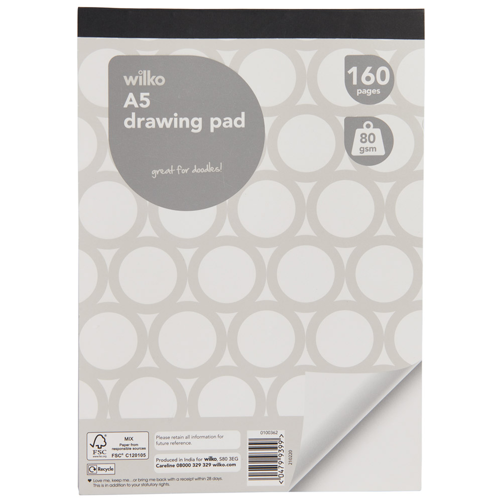 Wilko A5 Plain Drawing Pad Wilko